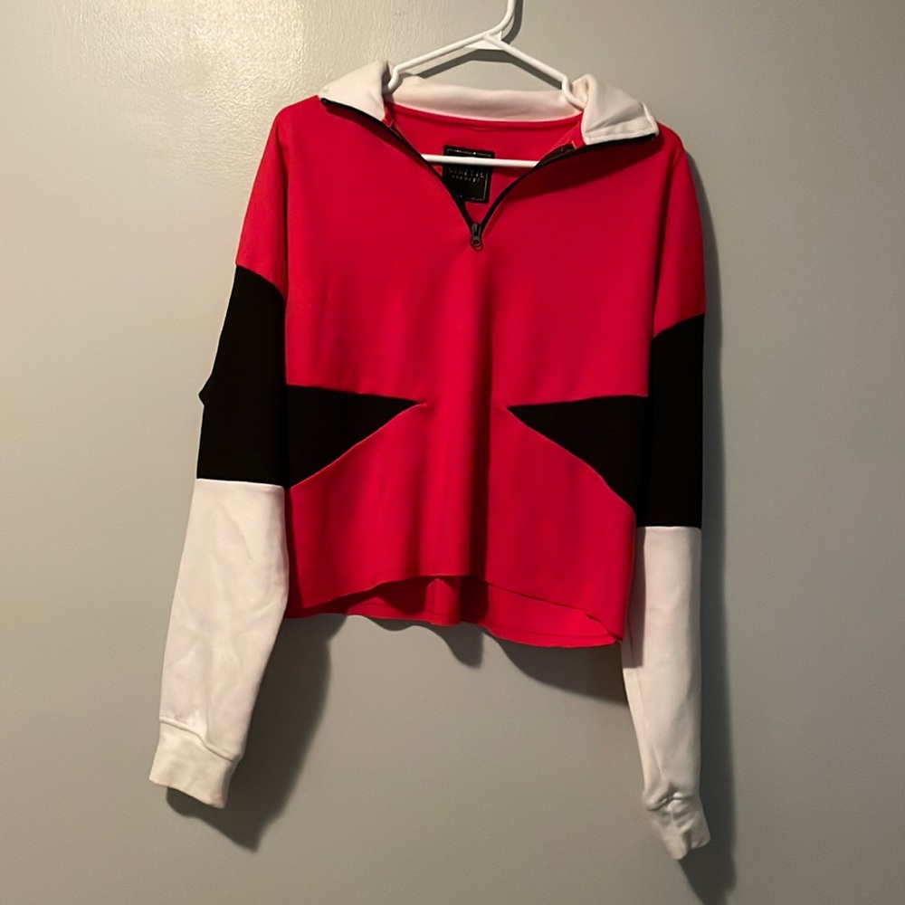 White black and red sweater